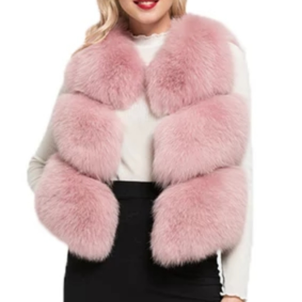 Real Fox Fur Leather Vest - Charcoal Grey